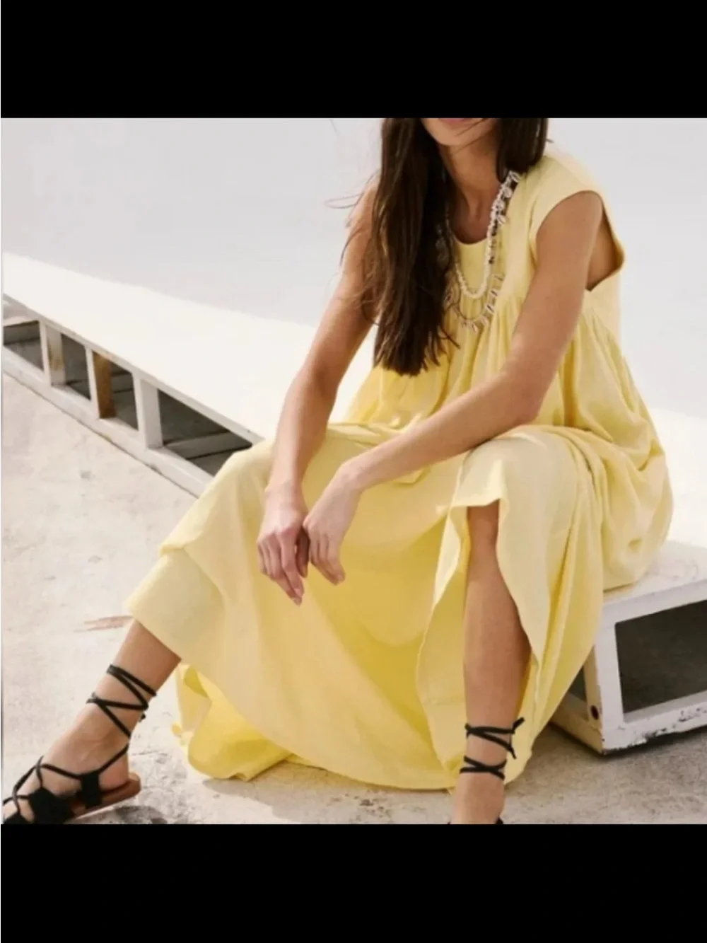 Free People Madelyn Midi hi low dress butter yellow vacation summer tank